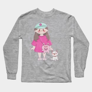 Cute little girl with a dog Long Sleeve T-Shirt